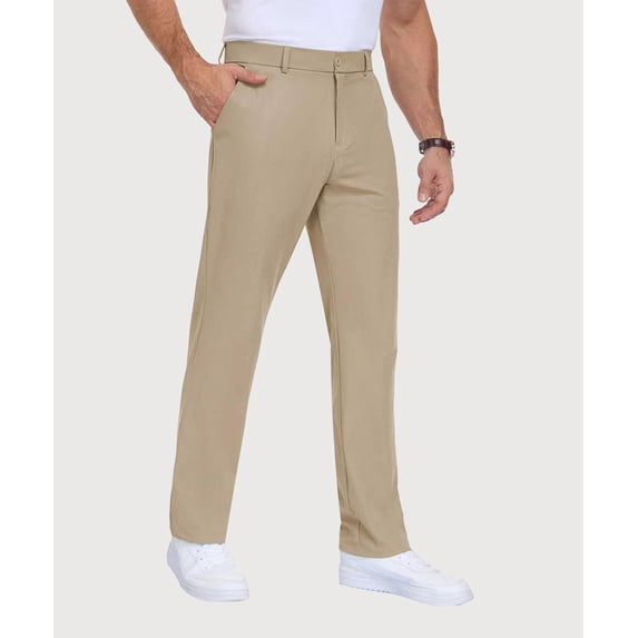Lavenicole Men's Golf Dress Pants, Lightweight Stretch Casual Pants, Elastic Waist with 4 Pockets, Khaki