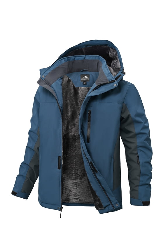 Men's Waterproof Ski Jacket Warm Winter Snow Coat Mountain Windbreaker Hooded Raincoat Blue/Gray XXL