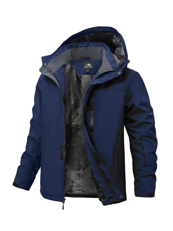 Men's Waterproof Ski Jacket Warm Winter Snow Coat Mountain Windbreaker Hooded Raincoat Navyblue XXL