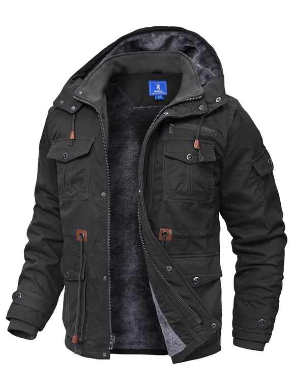 Winter Jackets for Men Fleece Lined Cotton Outdoor Winter Cargo Coats with Multi Pockets Darkgray XL