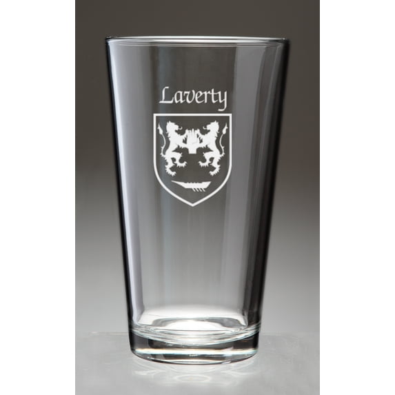 Laverty Coat of Arms Pint Glasses - Set of 4 (Sand Etched)
