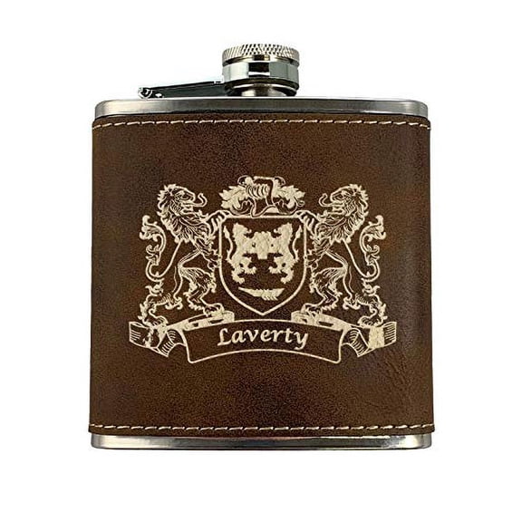 Laverty Irish Coat of Arms Leather Flask - Rustic Brown