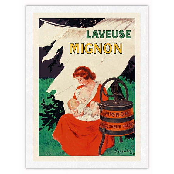 Laveuse Mignon - Hand-Operated Washer - Vintage French Advertising Poster by Leonetto Cappiello c.1921 - Japanese Unryu Rice Paper Art Print 24 x 32 in