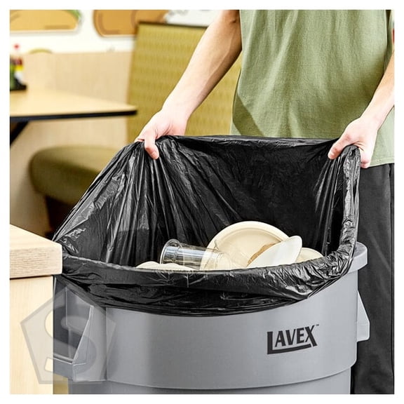 Lavex 55-60 Gallon 22 Micron 38" x 60" High Density Black Janitorial Can Liner / Trash Bag - 150/Case
