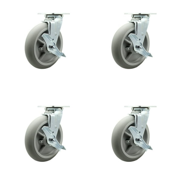 Lavex Lodging Housekeeping Cart Caster Set – 4 Swivel with Brake and Swivel Lock