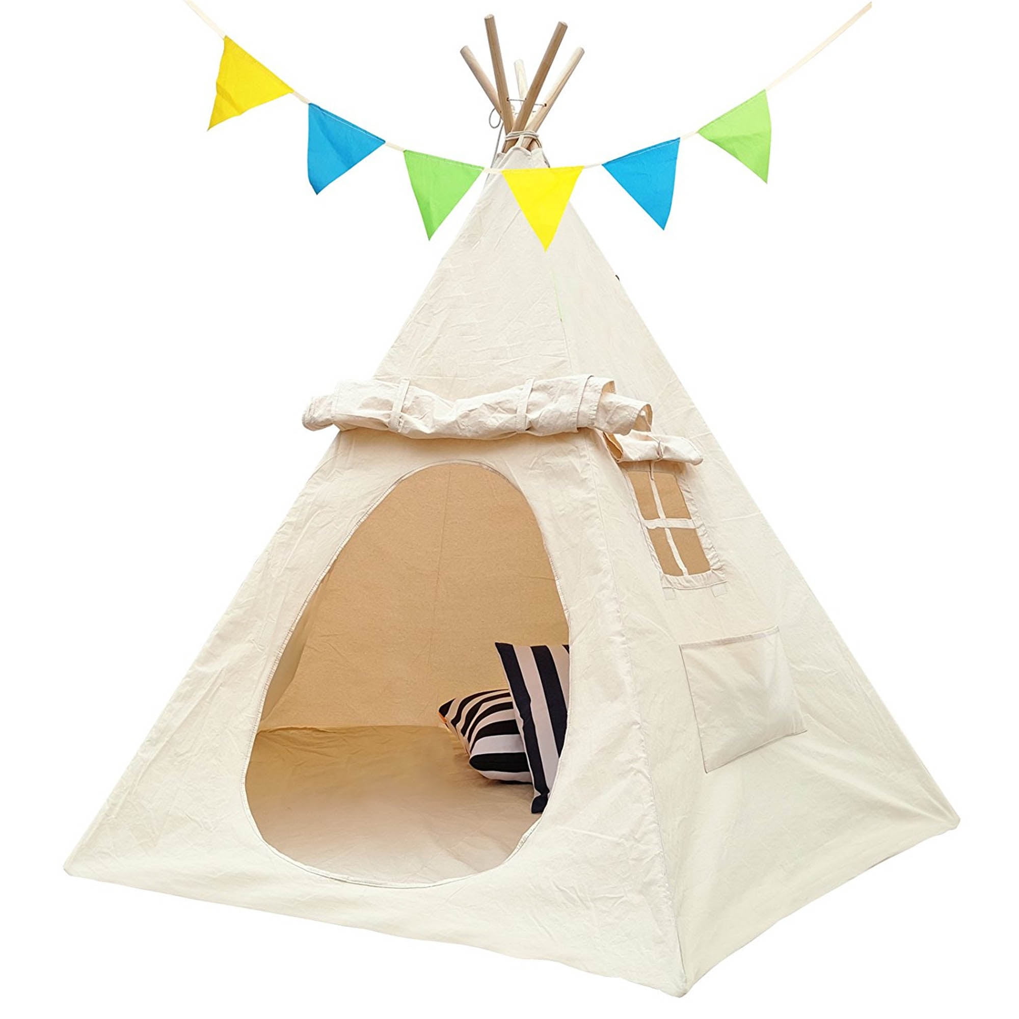 Lavievert Indian Canvas Teepee Children Playhouse Kids Play Tent for Indoor or Outdoor Play - Come with A Water Resistant Bottom Mat : Lavievert Children Playhouse Huge Indian Canvas Teepee