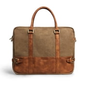 Lavievert Cotton Canvas and Crazy-horse PU Leather Laptop Bag / Cross Body Shoulder Bag and Handbag 2 in 1 / Notebook Ultrabook Tablet Padded Case for Up to 15.6 Inch Laptop   Brown