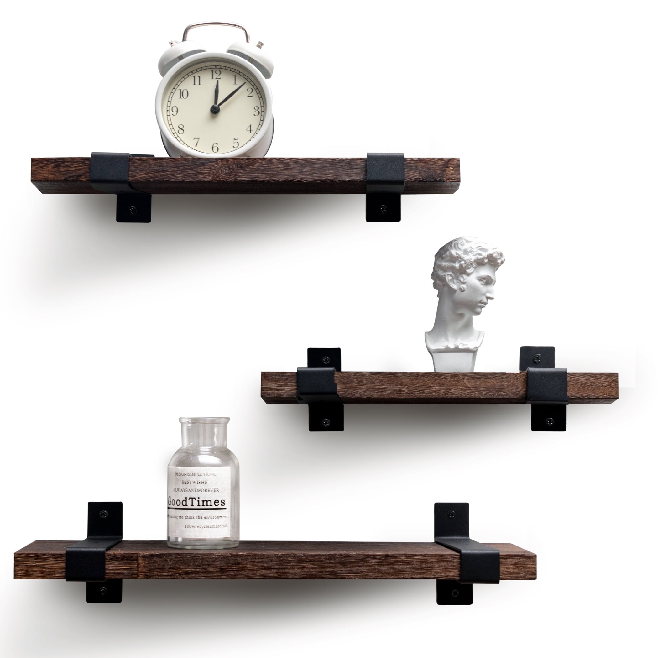 Lavievert Floating Shelves Wall Mounted, Rustic Wood Wall Storage Shelves for Bedroom, Living Room, Bathroom, Kitchen, Office - Set of 3