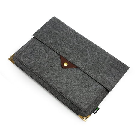 Lavievert Gray Felt Computer Bag, Laptop Case, Sleeve with Authentic Triangle Leather Flap and Copper Metal Corner for 13-13.3 Inch Laptops