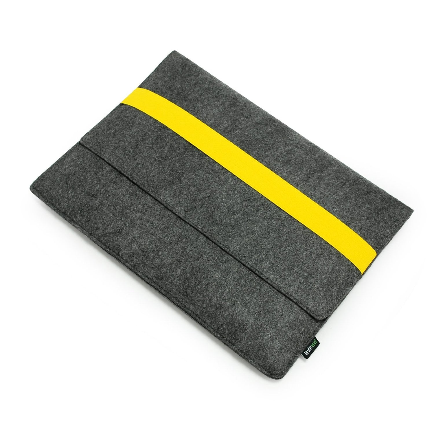 Lavievert Handmade Gray Felt Laptop Case, Computer Bag, Notebook Sleeve with Yellow Elastic Band for 13-13.3 Inch Laptop