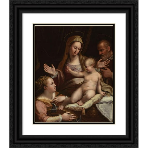 Lavinia Fontana 20x24 Black Ornate Framed Double Matted Museum Art Print Titled: The Holy Family with Saint Catherine of Alexandria (1581)