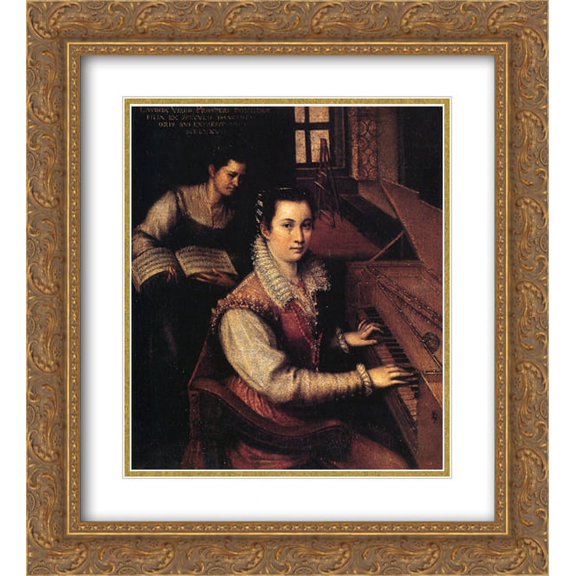 Lavinia Fontana 2x Matted 20x22 Gold Ornate Framed Art Print 'Self-Portrait at the Clavichord with a Servant'