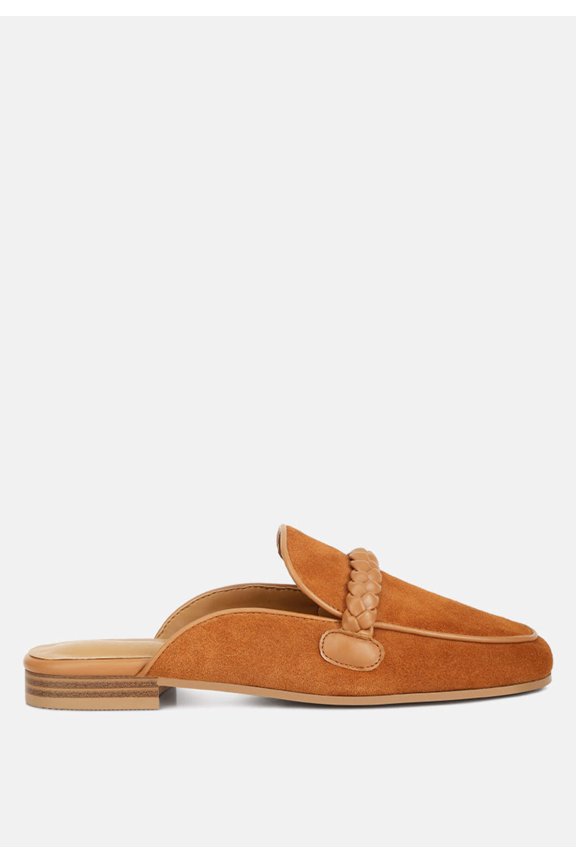 Lavinia Suede Leather Braided Detail Mules In Tan