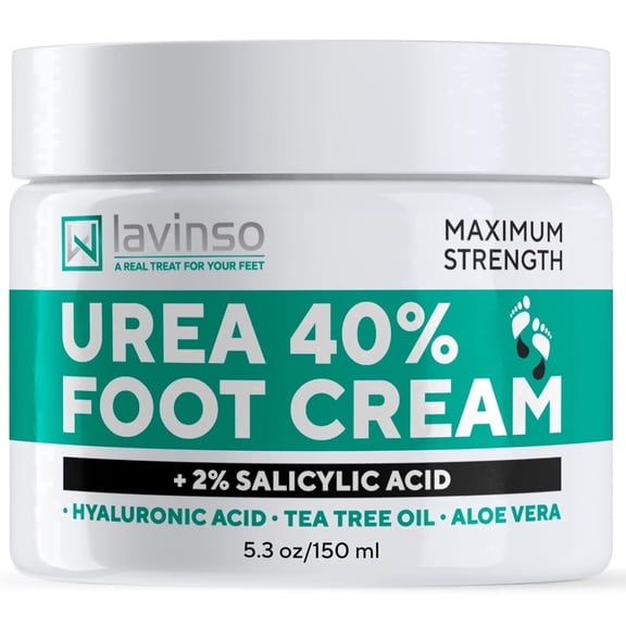 Lavinso Urea Cream 40 Percent for feet with Maximum Strength - 5.3 fl oz (150 ml) - Foot Cream for Calluses and Dry Cracked Heels - Rough Skin Repair for Men and Women