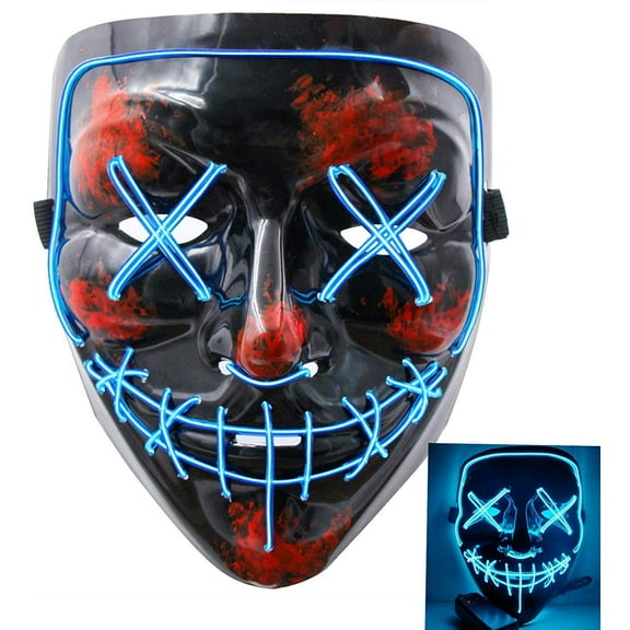 Lavinya Halloween Mask LED Light Up Funny Masks The Purge Movie Scary Festival Costume, Blue