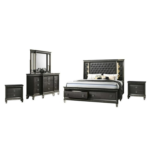 Lavish 5 Piece Gray Bedroom Set with Light up Headboard in Queen Size