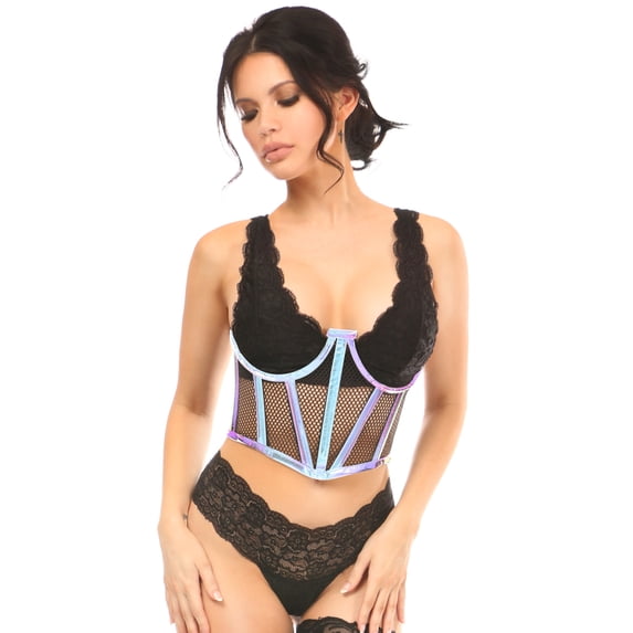 Lavish Blue/Purple Holo & Fishnet Underwire Waist Cincher Corset
