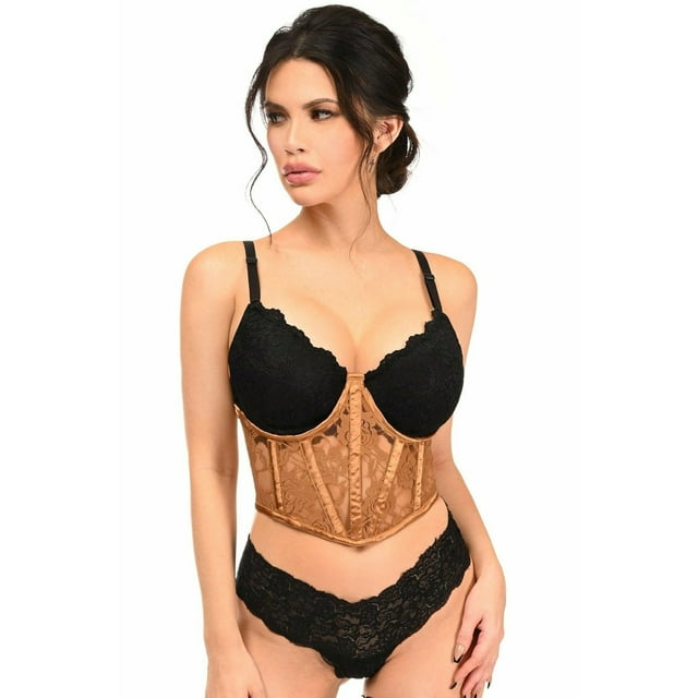 Lavish Caramel Sheer Lace Underwire Waist Cincher Corset