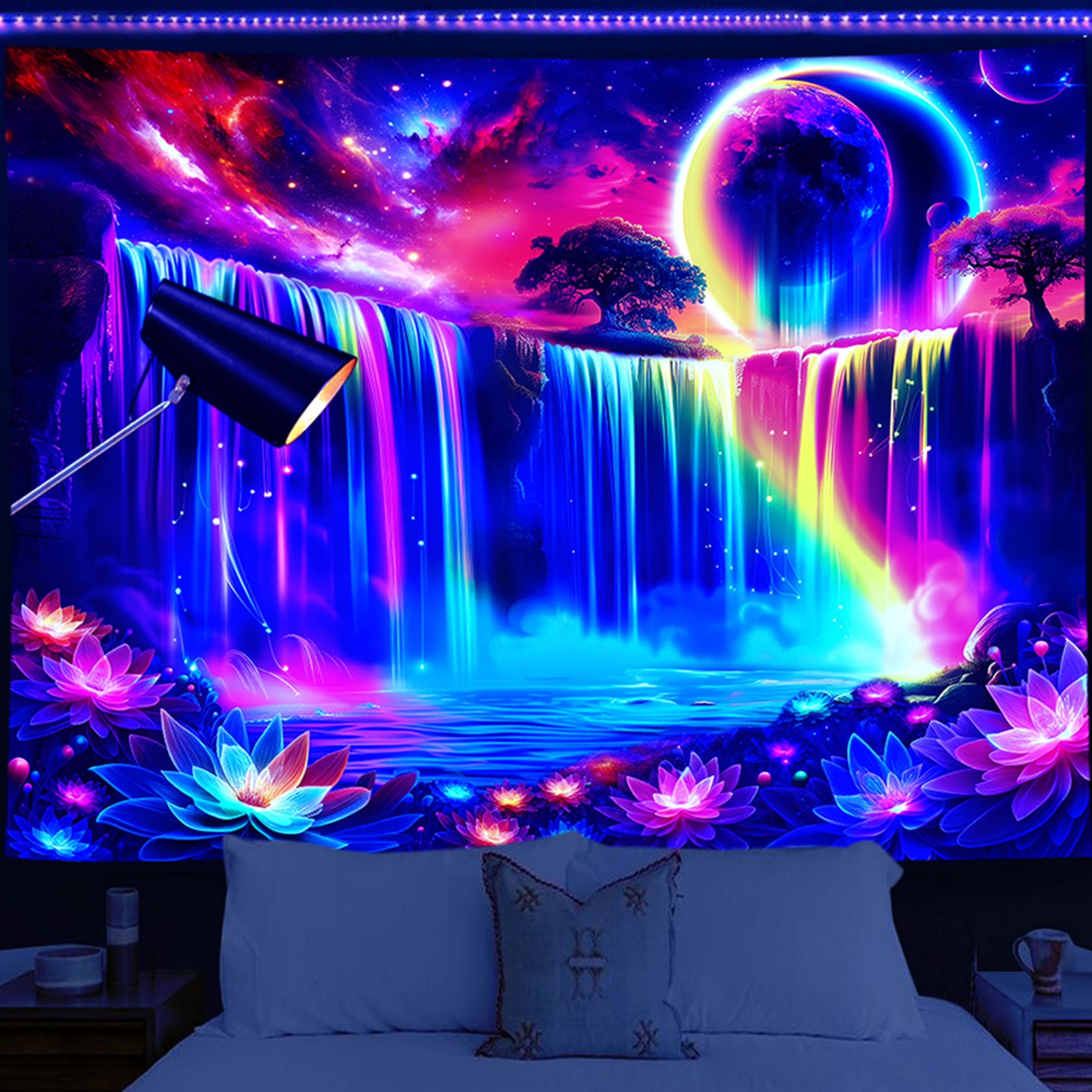 Lavish Cover 100% Polyester UV Reactive Rainbow Waterfall in Outer ...