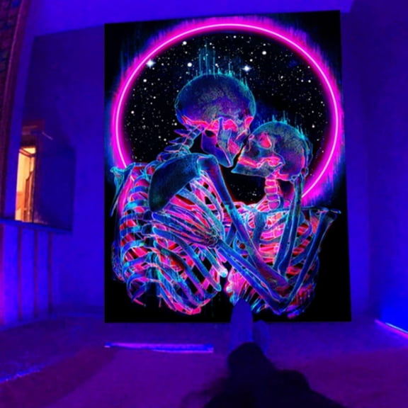 Lavish Cover 100% Polyester UV Reactive Skeleton Lovers in Loving Embrace Tapestry, Machine Washable Wall Hanging for Home Decor/Room Decor/Party Decor, 59" x 79"