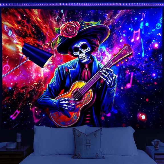Lavish Cover 100% Polyester UV Reactive Undead Hip-Hop Guitarist Ripping Strings Tapestry, Machine Washable Wall Hanging for Home Decor/Room Decor/Party Decor, 28" x 37"