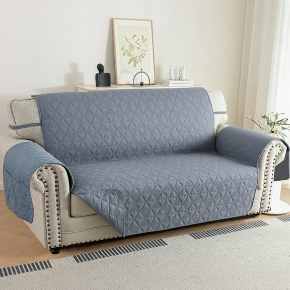 Lavish Cover 100% Waterproof Sofa Cover, 3 Seat Non-Slip Couch Slipcovers, Washable Furniture Protector with Pockets & Elastic Straps for Kids Pets, 3 Seaters, Gray Blue