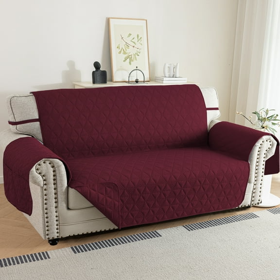 Lavish Cover 100% Waterproof Sofa Cover, 3 Seat Non-Slip Couch Slipcovers, Washable Furniture Protector with Pockets & Elastic Straps for Kids Pets, 3 Seaters, Wine Red