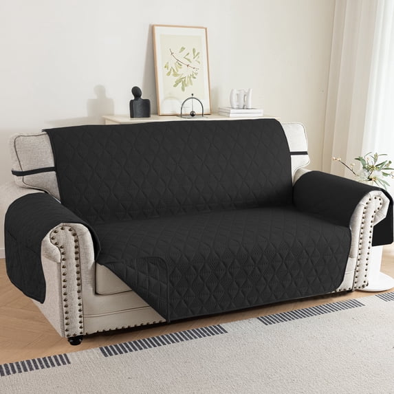 Lavish Cover 100% Waterproof Sofa Cover, 3 Seat Non-Slip Couch Slipcovers, Washable Furniture Protector with Pockets & Elastic Straps for Kids Pets, 3 Seaters, Black