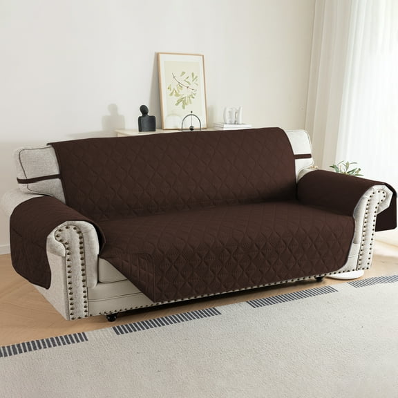 Lavish Cover 100% Waterproof Sofa Cover, 3 Seat Non-Slip Couch Slipcovers, Washable Furniture Protector with Pockets & Elastic Straps for Kids Pets, 3 Seaters, Dark Coffee