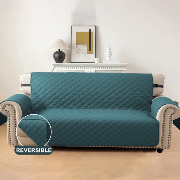 Lavish Cover 100% Waterproof Sofa Cover, 3 Seat Non-Slip Couch Slipcovers, Washable Furniture Protector with Pockets & Elastic Straps for Kids Pets, 3 Seaters, Dark Green