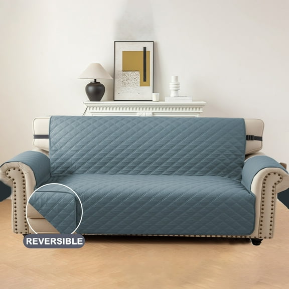 Lavish Cover 100% Waterproof Sofa Cover, 3 Seat Non-Slip Couch Slipcovers, Washable Furniture Protector with Pockets & Elastic Straps for Kids Pets, 3 Seaters, Gray Blue