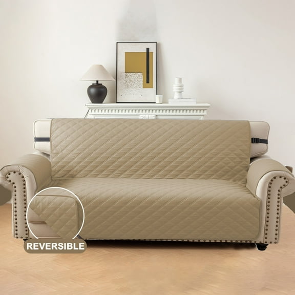 Lavish Cover 100% Waterproof Sofa Cover, 3 Seat Non-Slip Couch Slipcovers, Washable Furniture Protector with Pockets & Elastic Straps for Kids Pets, 3 Seaters, Khaki