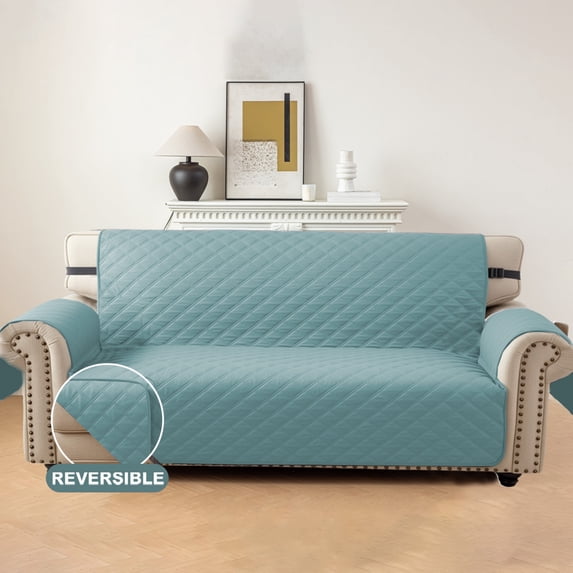 Lavish Cover 100% Waterproof Sofa Cover, 3 Seat Non-Slip Couch Slipcovers, Washable Furniture Protector with Pockets & Elastic Straps for Kids Pets, 3 Seaters, Water Blue