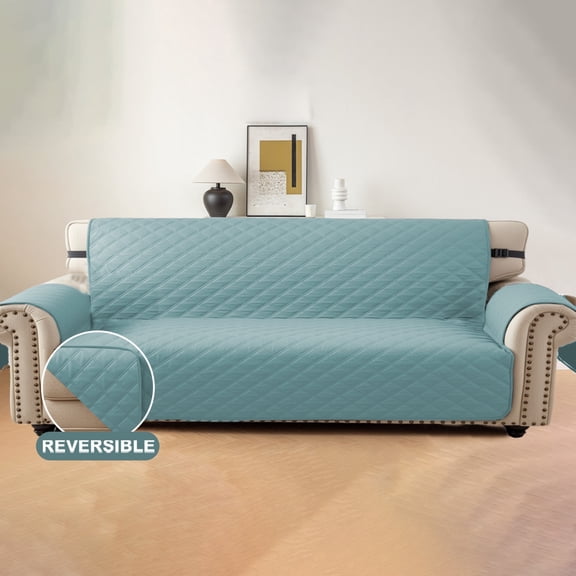 Lavish Cover 100% Waterproof Sofa Cover, 4 Seat Non-Slip Couch Slipcovers, Washable Furniture Protector with Pockets & Elastic Straps for Kids Pets, 4 Seaters, Water Blue