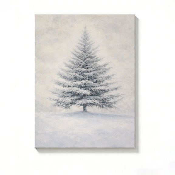Lavish Cover 12x12 Inch Vintage Snow Pine Tree Canvas Wall Art, Neutral Minimalist Winter Farmhouse Decor, No Frame