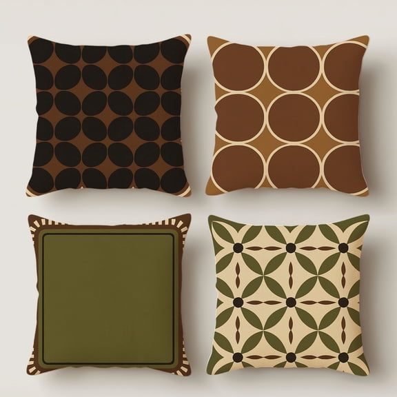 Lavish Cover 14×14 Inch Retro Geometric Circle Leaf Pattern Throw Pillow Cover, Earth Tone Vintage Cottage Neutral Sofa Decor Cushion Cover, No Pillow Insert