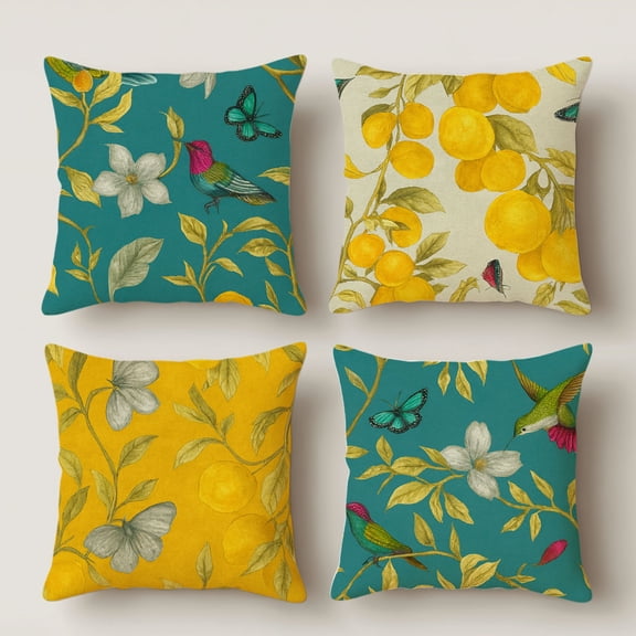Lavish Cover 14×14 Inch Tropical Print Pillow Cover, Hummingbird Lemon Cushion Slip Without Insert