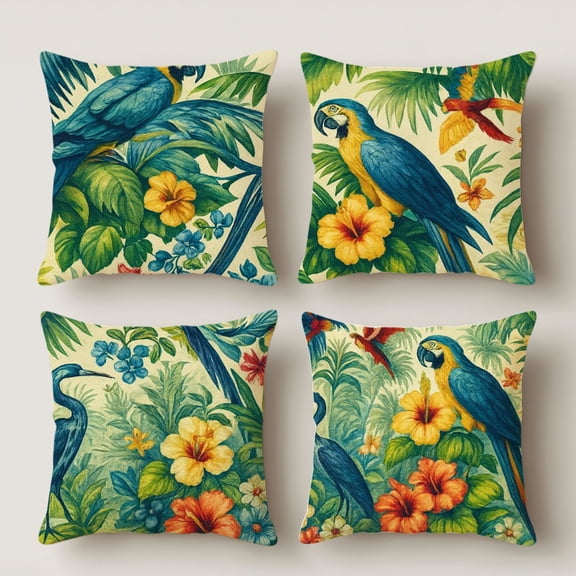 Lavish Cover 14×14 Inch Tropical Print Pillow Cover, Jungle Parrot Cushion Slip Without Insert