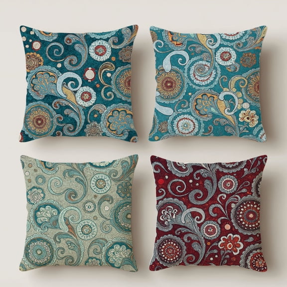 Lavish Cover 18×18 Inch Vintage Curly Floral Circular Pattern Throw Pillow Cover, Distressed Texture Global Boho Casual Home Decor Cushion Cover, No Pillow Insert