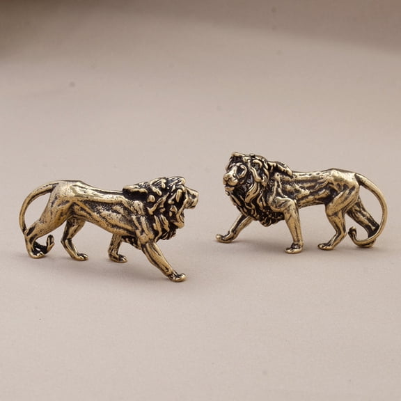 Lavish Cover 2-Piece Brass Lion Figurine Set, 1.58in Mini Vintage Lion Statues, Feng Shui Desktop Decor & Tea Pet for Home, Office, and Gift