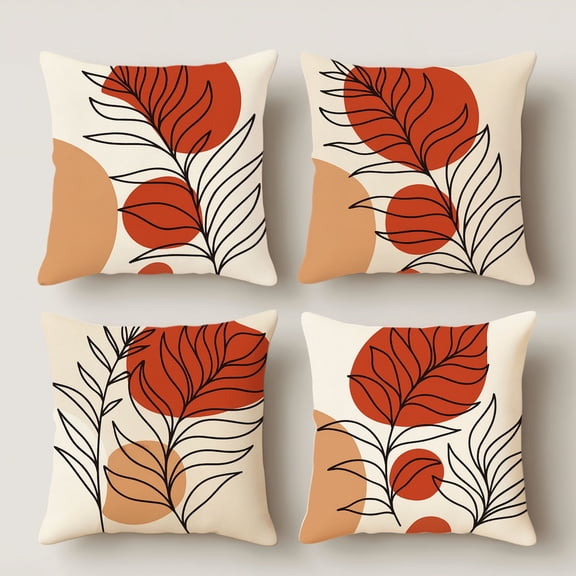 Lavish Cover 20×20 Inch Terracotta Abstract Leaf Line Printed Linen Throw Pillow Cover, Boho Warm Neutral Sofa Decor Cushion Cover, No Pillow Insert