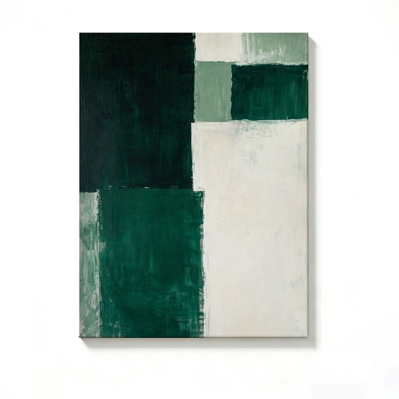Lavish Cover 24x36 Inch Deep Emerald Green Geometric Abstract Canvas Wall Art, Minimalist Neutral Modern Home Decor, No Frame