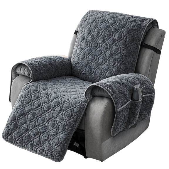 Lavish Cover 25 Inch Dark Gray Recliner Cover, Non-Slip Washable Quilted Recliner Protector with Storage Pockets, Pet Friendly Sofa Slipcover for Single Recliner Couch