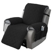 Lavish Cover 28 Inch Black Recliner Cover, Non-Slip Washable Quilted Recliner Protector with Storage Pockets, Pet Friendly Sofa Slipcover for Oversized Single Recliner