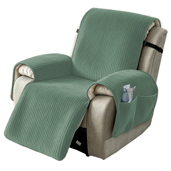 Lavish Cover 28in Recliner Cover Slipcover, Gray Green Soft Striped Sofa Protector with Pockets, Non-Slip Armchair Cover for Living Room