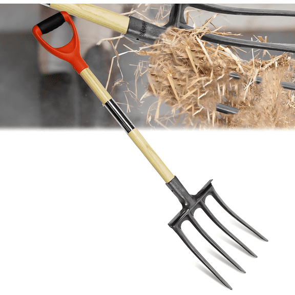 Lavish Cover 4-Tine Pitchfork, 43.3" Long Wooden Handle with Anti-Slip Grip, Heavy-Duty Steel Hay Fork for Hay Bales, Gardening & Crop Digging