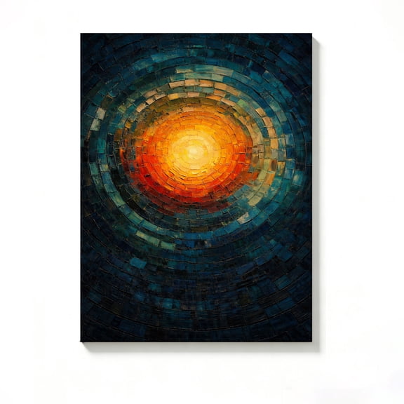 Lavish Cover 8x12 Inch Abstract Circular Warm Sun Mosaic Thick Impasto Canvas Wall Art, Modern Minimalist Dark Tone Home Decor, No Frame