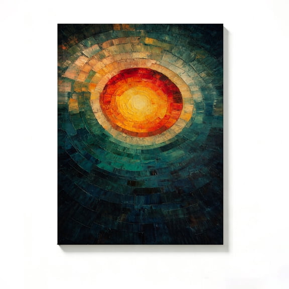 Lavish Cover 8x12 Inch Abstract Concentric Circle Thick Impasto Sun Canvas Wall Art, Modern Contemporary Boho Home Decor, No Frame