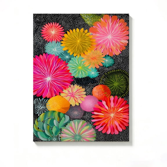 Lavish Cover 8x12 Inch Colorful Abstract Floral Dot Background Canvas Wall Art, Vibrant Boho Bright Home Decor, No Frame