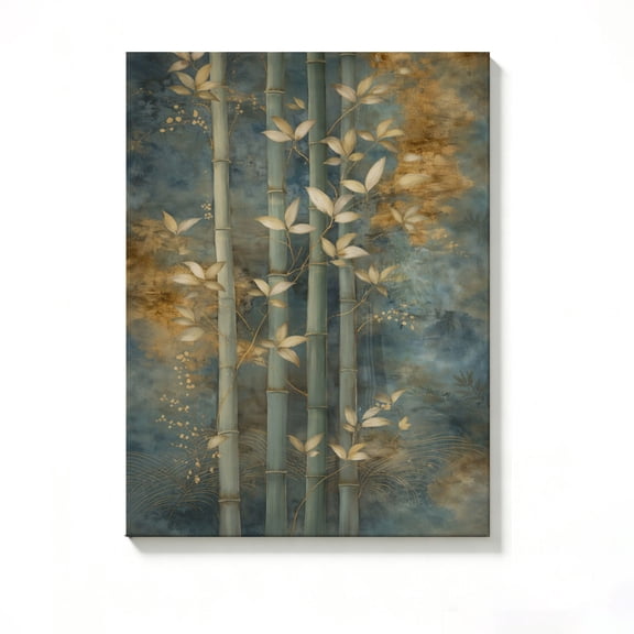 Lavish Cover 8x12 Inch Vintage Blue Gold Bamboo Canvas Wall Art, Modern Neutral Zen Oriental Home Decor, No Frame